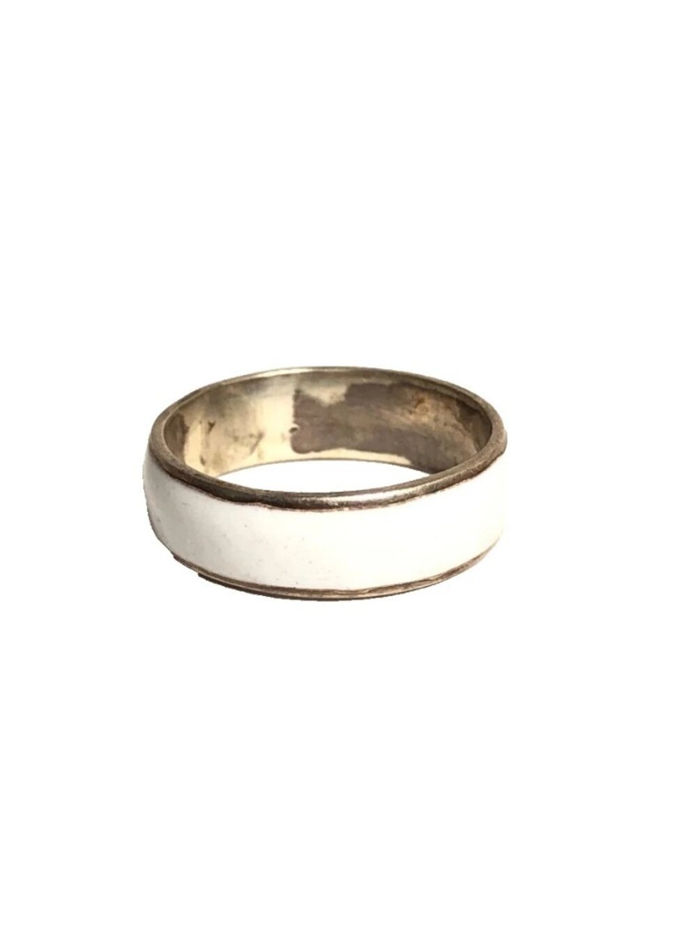 Siam Thailand Solid White Enamel Sterling Silver Vintage NOS Ring Band Sz 7.75